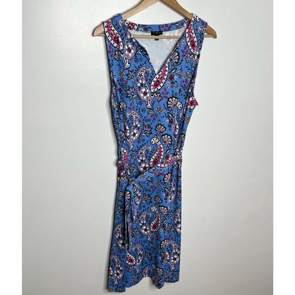 Talbots Womens Effortless Tie Waist Jersey Midi Dress XLP Blue Paisley Floral - Picture 3 of 9